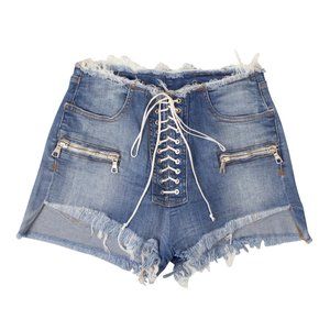 UNRAVEL PROJECT Denim Lace-Up Shorts Size 25 $735